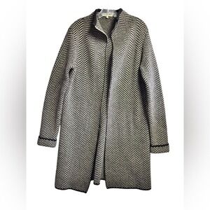 Cocogio Women's Knit Wool Blend Herringbone LongLine Open Front Cardigan L